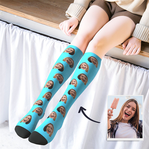 Custom Photo Knee High Socks Colorful With Your Text - MyPhotoSocks