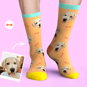 Custom Face On Socks Unique Gifts Pet Dog Photo Socks - Bone And Footprint