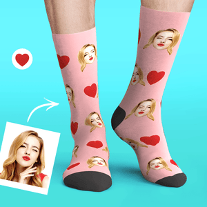 Custom Face On Socks Personalized Photo Socks Gifts For Her - Love Heart