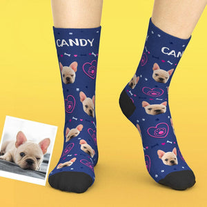 Custom Pet Face Love Heart Dog Paw Socks