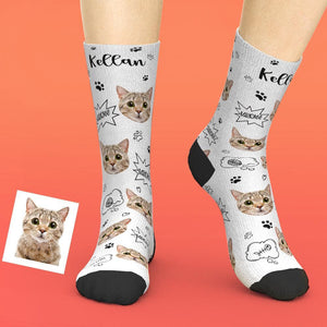 Custom Face Socks Personalized Cat Photo And Name Socks Gifts For Pet Lover - Meow