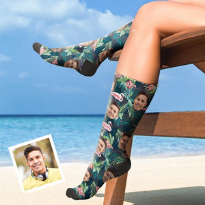 Custom Face On Socks Personalized Photo Socks Best Gifts Idea - Flamingo