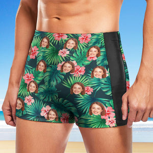 Custom Men's Swim Boxer Shorts, Hawaiian Face Swim Trunks, Peseronalized Swim Briefs - Flowers