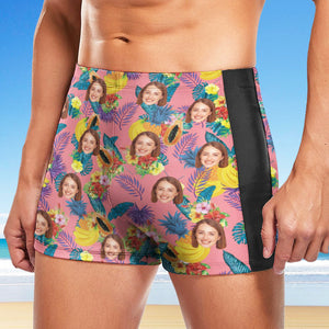Custom Men's Swim Boxer Shorts, Hawaiian Face Swim Trunks, Peseronalized Swim Briefs - Pink Fruit