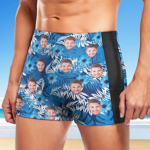 Custom Men's Swim Boxer Shorts, Hawaiian Face Swim Trunks, Peseronalized Swim Briefs - Flowers and leaves