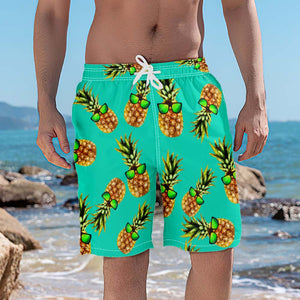 Pineapple With Sunglass Summer Men's Beach Shorts Swim Trunks