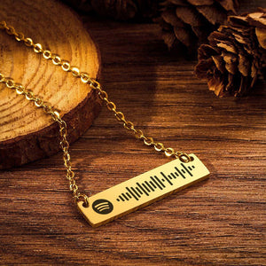 Personalized Bar Necklace Spotify Code Gifts Necklace Custom Music Spotify Scan Code Gifts Stainless Steel Necklace Gift 14K Gold