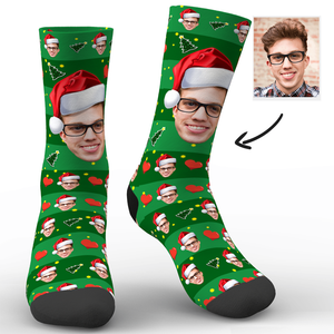 Custom Face On Socks Personalized Photo And Name Socks Christmas Gifts - Christmas Hat