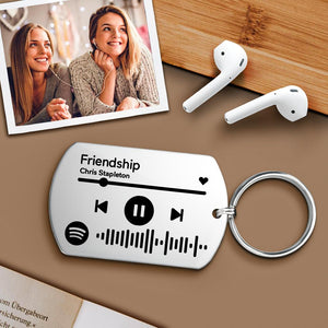 Personalized Keychain Custom Spotify Code Gifts Music Stainless Steel Key Ring