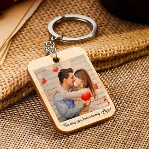 Custom Keychain Valentine's Gifts Personalized Photo and Date Wooden Key Ring  Gift For Him