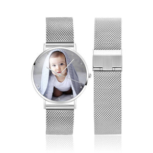 Custom Engraved Silver Alloy Photo Watch For Men's Gift - 40mm