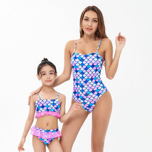 Mermaid Scale Print Bikini Sling Parent-Child Swimsuit