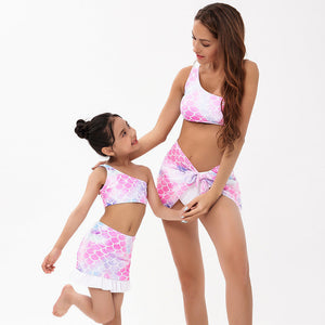 Mermaid Scale Three-Piece Split Parent-Child Swimsuit
