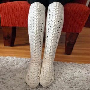 Solid Color Womens Hollow Mesh Center Hose Socks Knitted Flor