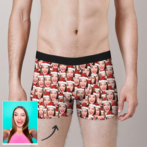 Custom Face On Boxer Shorts Men's Gifts Photo Boxer Briefs - Christmas Hat