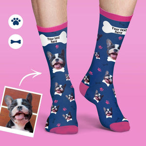 Custom Face On Socks Personalized Colorful Candy Dog Socks For Pet Lover - Smoky Blue